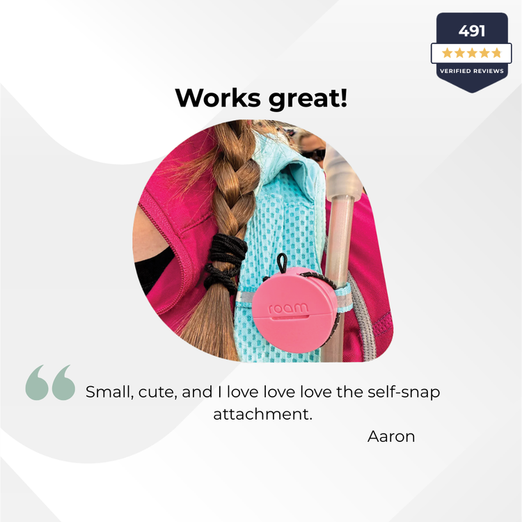 Product with a pink self-snap attachment, surrounded by text and a 4.9-star rating badge.