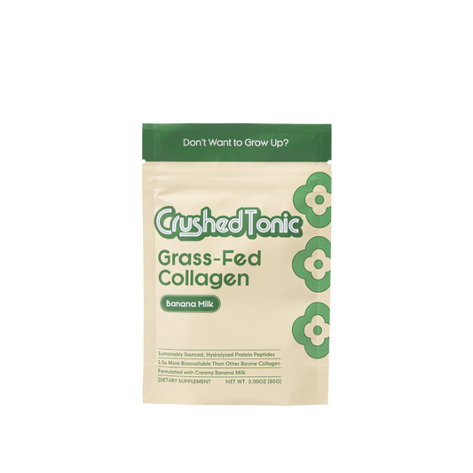 Package of Crushed Tonic Grass-Fed Collagen Banana Milk on a white background