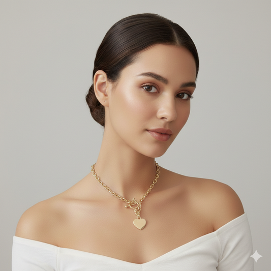 Heart Pendant with Toggle Clasp-Gold
