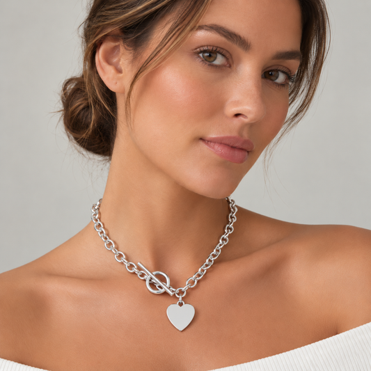 Heart Pendant with Toggle Clasp-White Gold