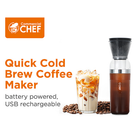 Quick Cold Brew Coffee Maker, Battery Powered Coffee Maker with Fast Extraction, USB Rechargeable Portable Cold Coffee Machine Maker with 14 Oz. Jar with Lid