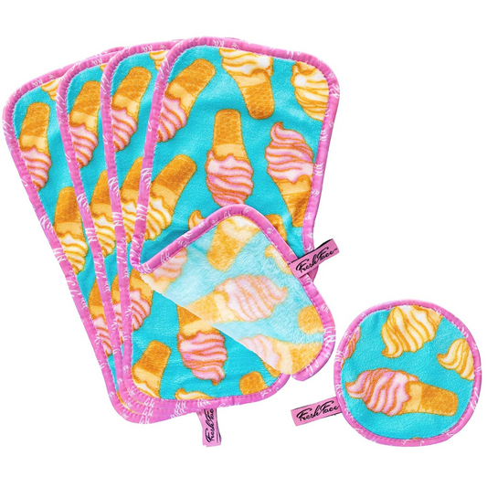 Set of four fabric pads with ice cream cone pattern on a white background