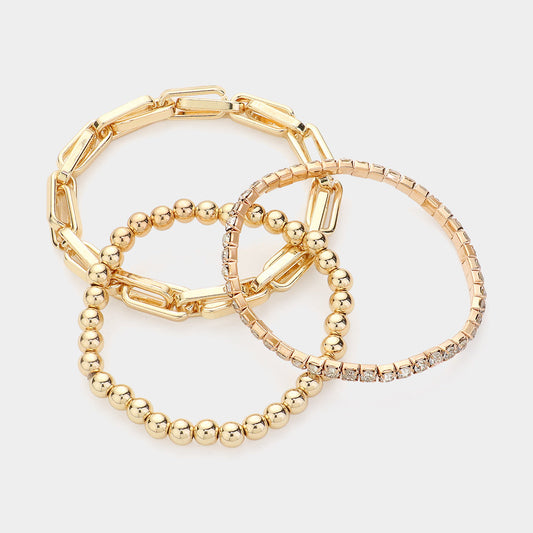 Stretch Bead/Crystal/Chain Bracelet Set