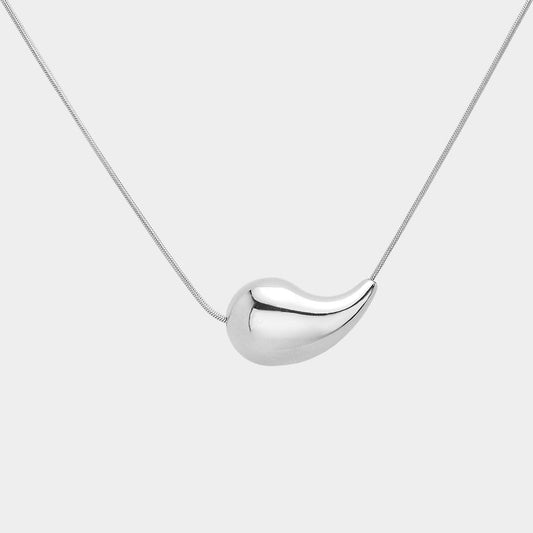 Smooth Teardrop Pendant - White Gold