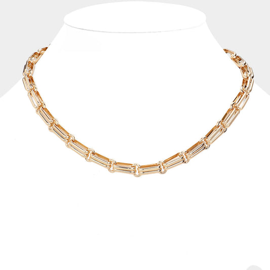 Double Link Paper Clip Chain Necklace-Gold