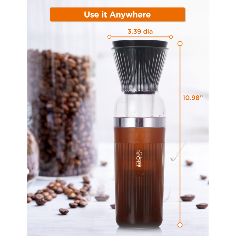 Quick Cold Brew Coffee Maker, Battery Powered Coffee Maker with Fast Extraction, USB Rechargeable Portable Cold Coffee Machine Maker with 14 Oz. Jar with Lid