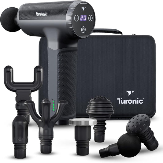Turonic massage gun with attachments on a white background