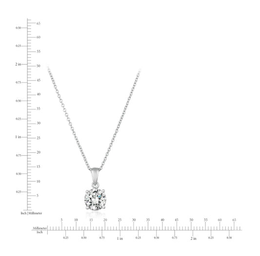 Silver necklace with a round diamond pendant on a white background