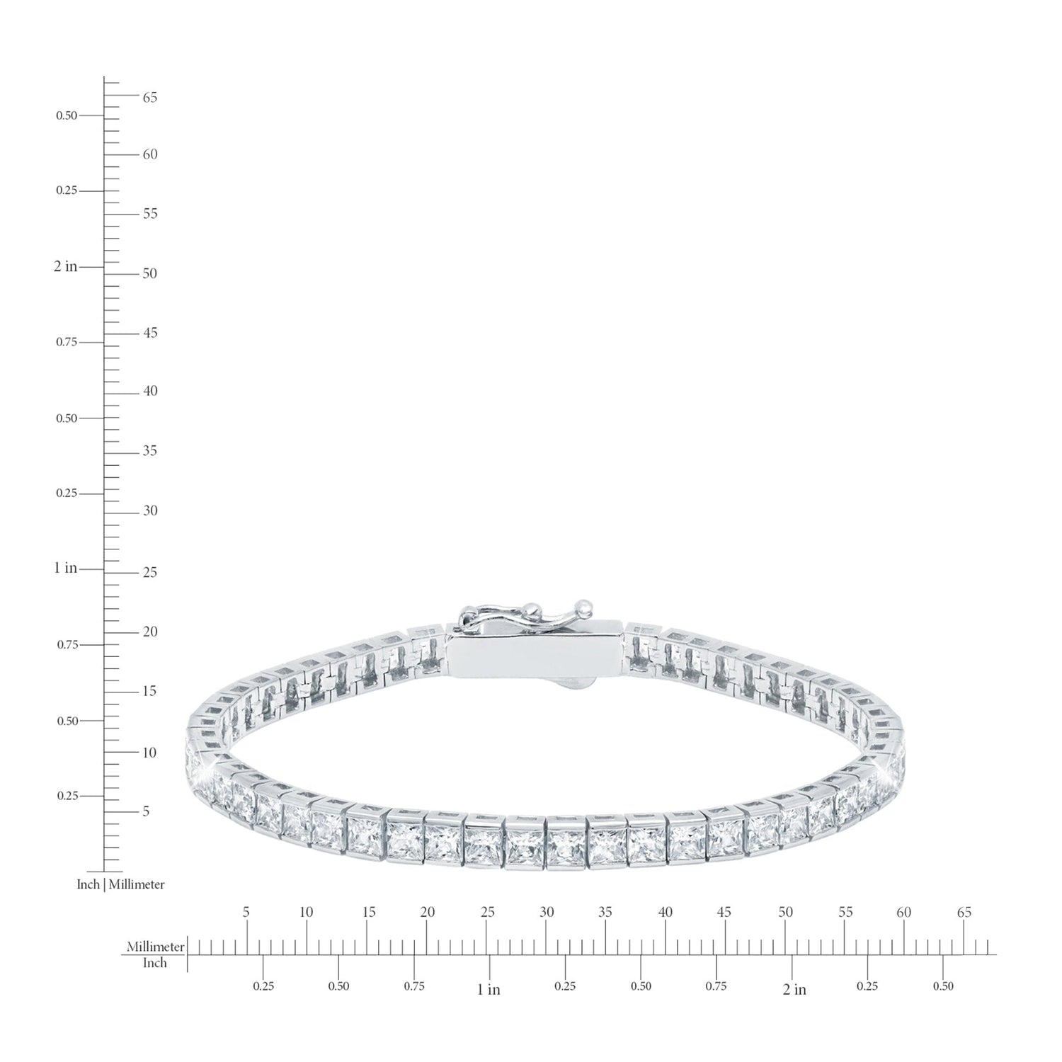 Diamond bracelet with measurement scale on a white background