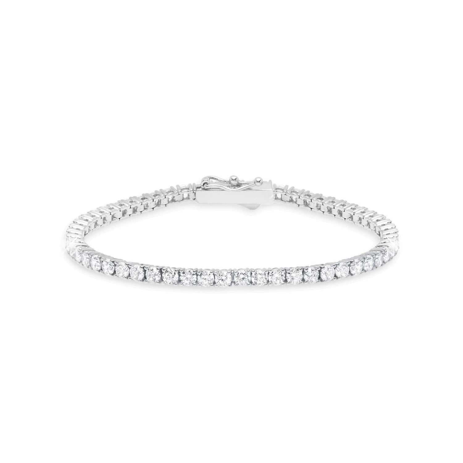 Silver bracelet with clear stones on a white background