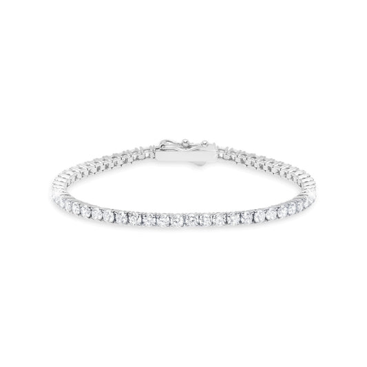 Silver bracelet with clear stones on a white background