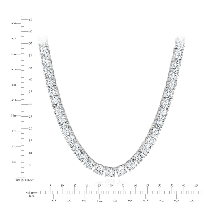 Diamond necklace with measurement scale on a white background