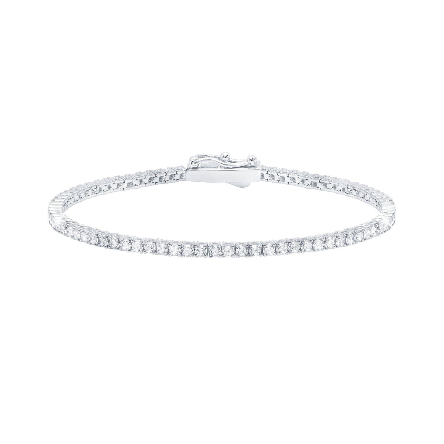 Silver bracelet with clear stones on a white background
