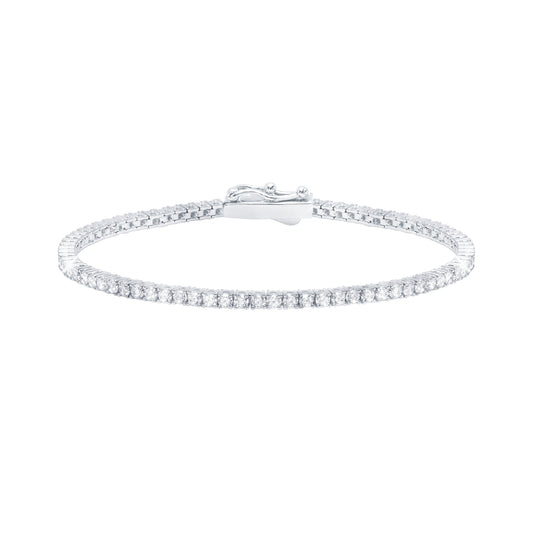 Silver bracelet with clear stones on a white background