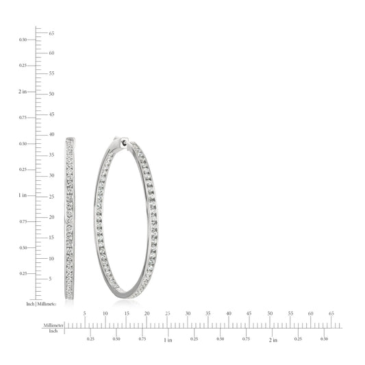 Pair of silver hoop earrings with embedded stones on a white background