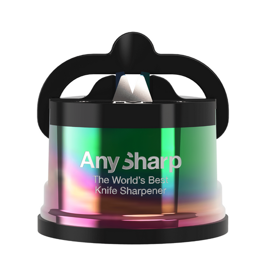 Two colorful containers with 'Any Sharp' branding on a white background