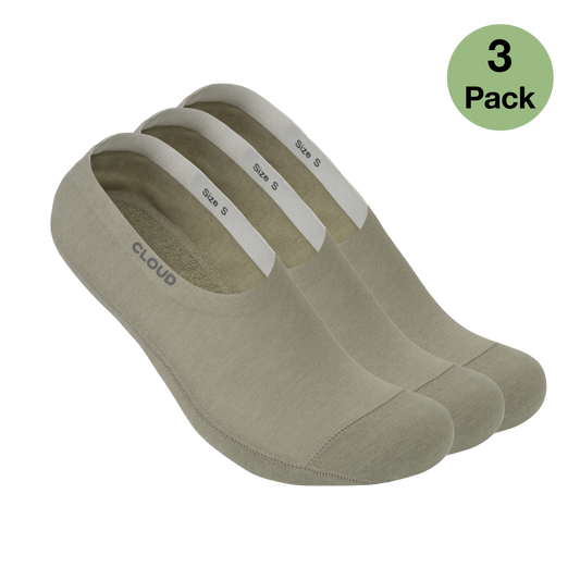 CLOUD ANKLE NO SHOW SOCKS - Khaki - 3Pack