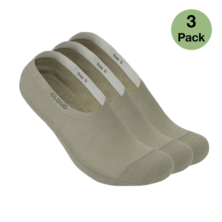 CLOUD ANKLE NO SHOW SOCKS - Khaki - 3Pack