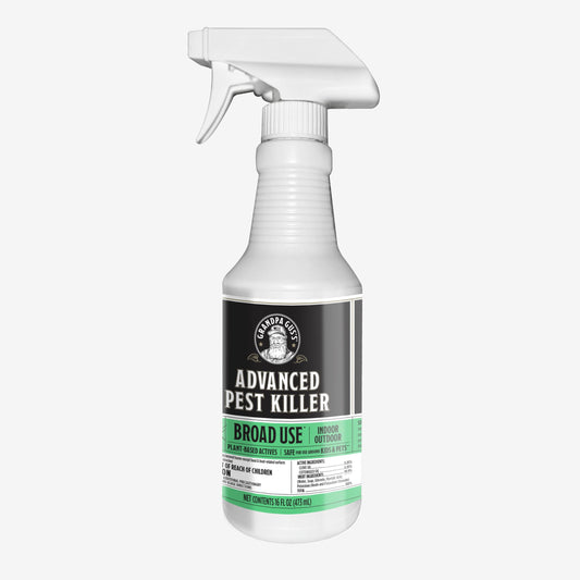Spray bottle labeled 'Advanced Pest Killer' on a white background