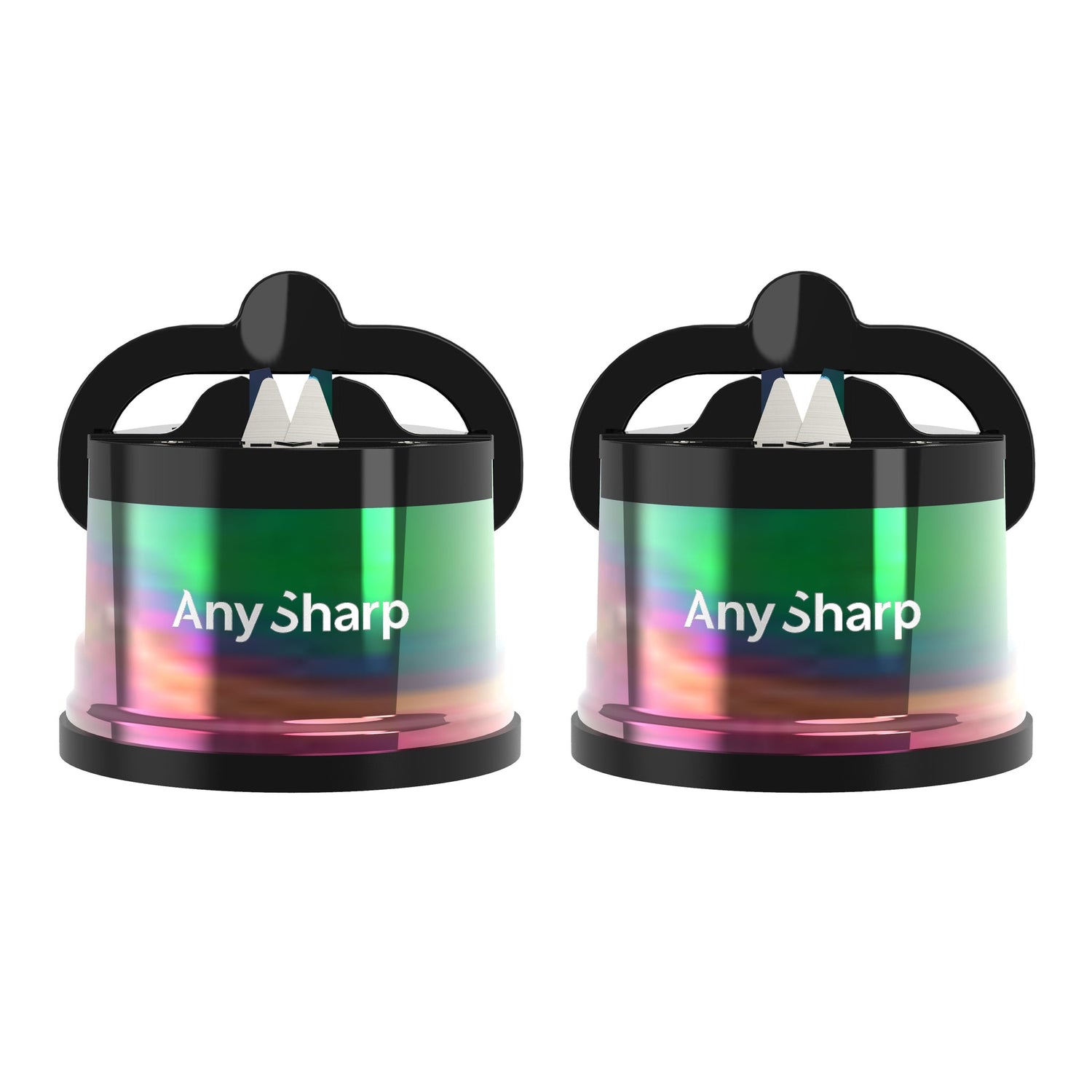 Two colorful containers with 'Any Sharp' branding on a white background