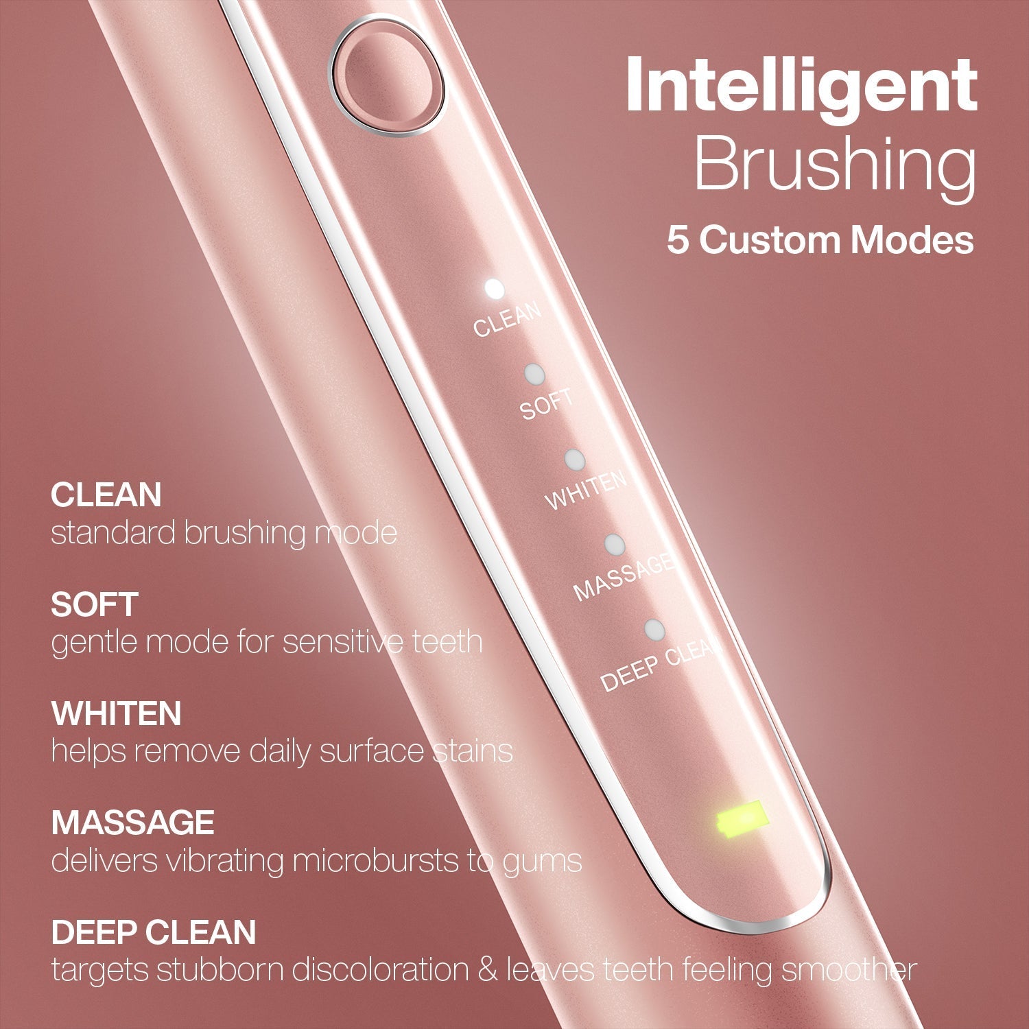 Electric toothbrush with customizable modes on a pink background