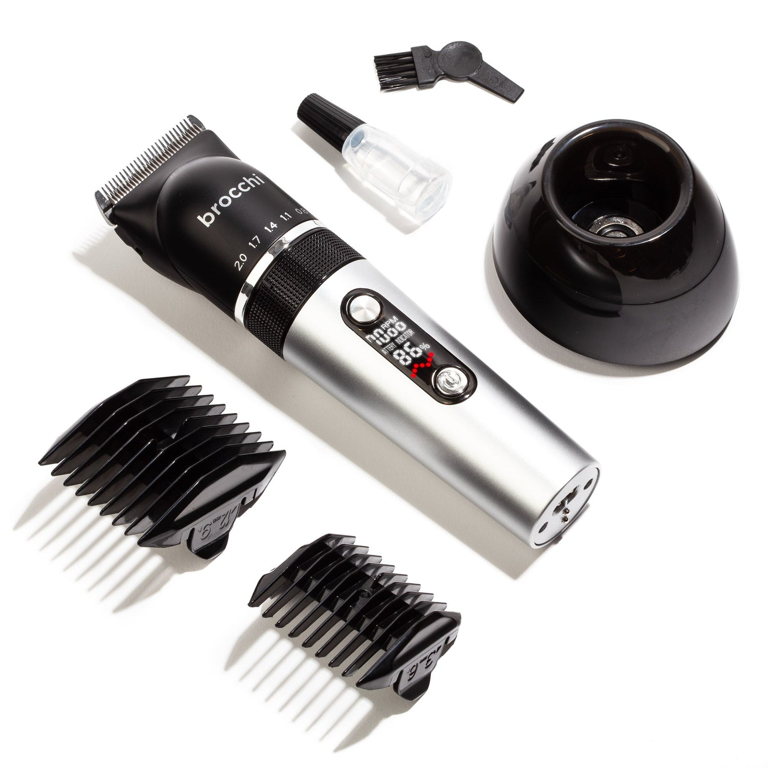 Hair trimmer set with attachments on a white background