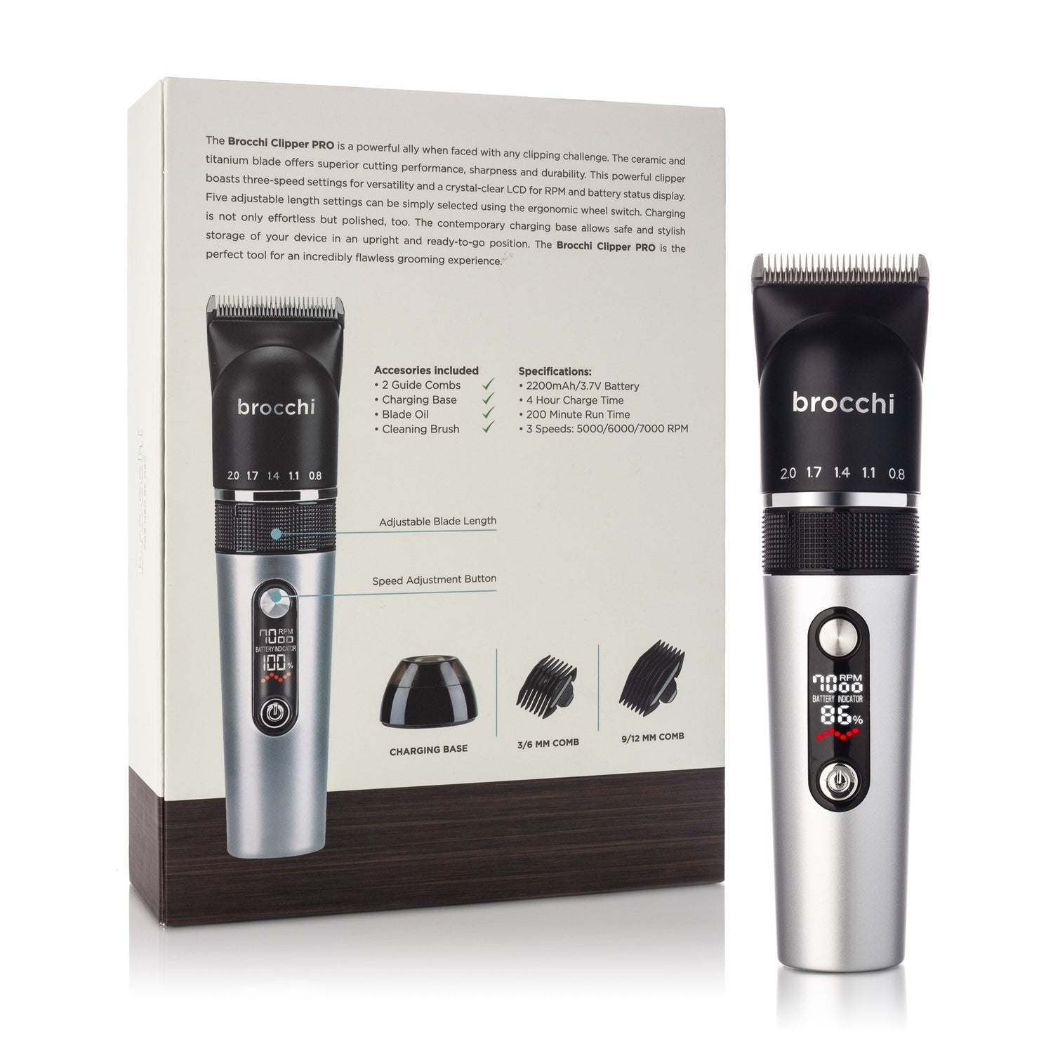 Brocchi hair clipper with packaging on a white background