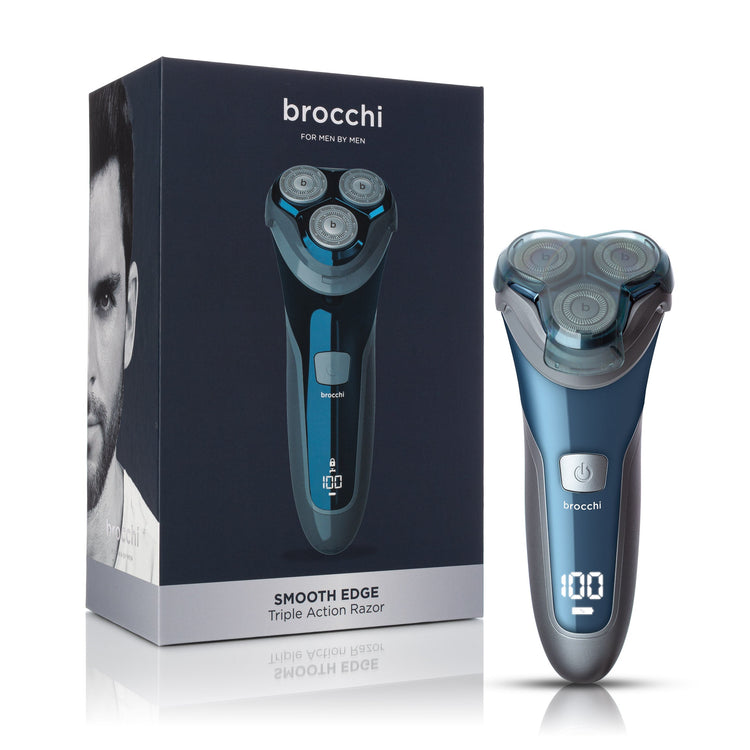 Brocchi electric shaver with packaging on a white background