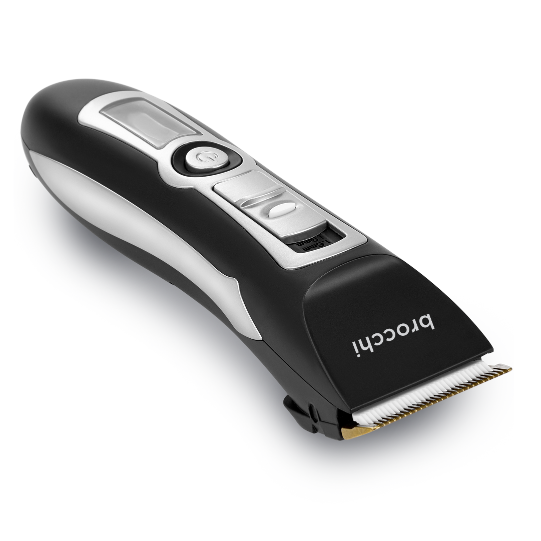 Hair clipper with 'brocchi' branding on a white background