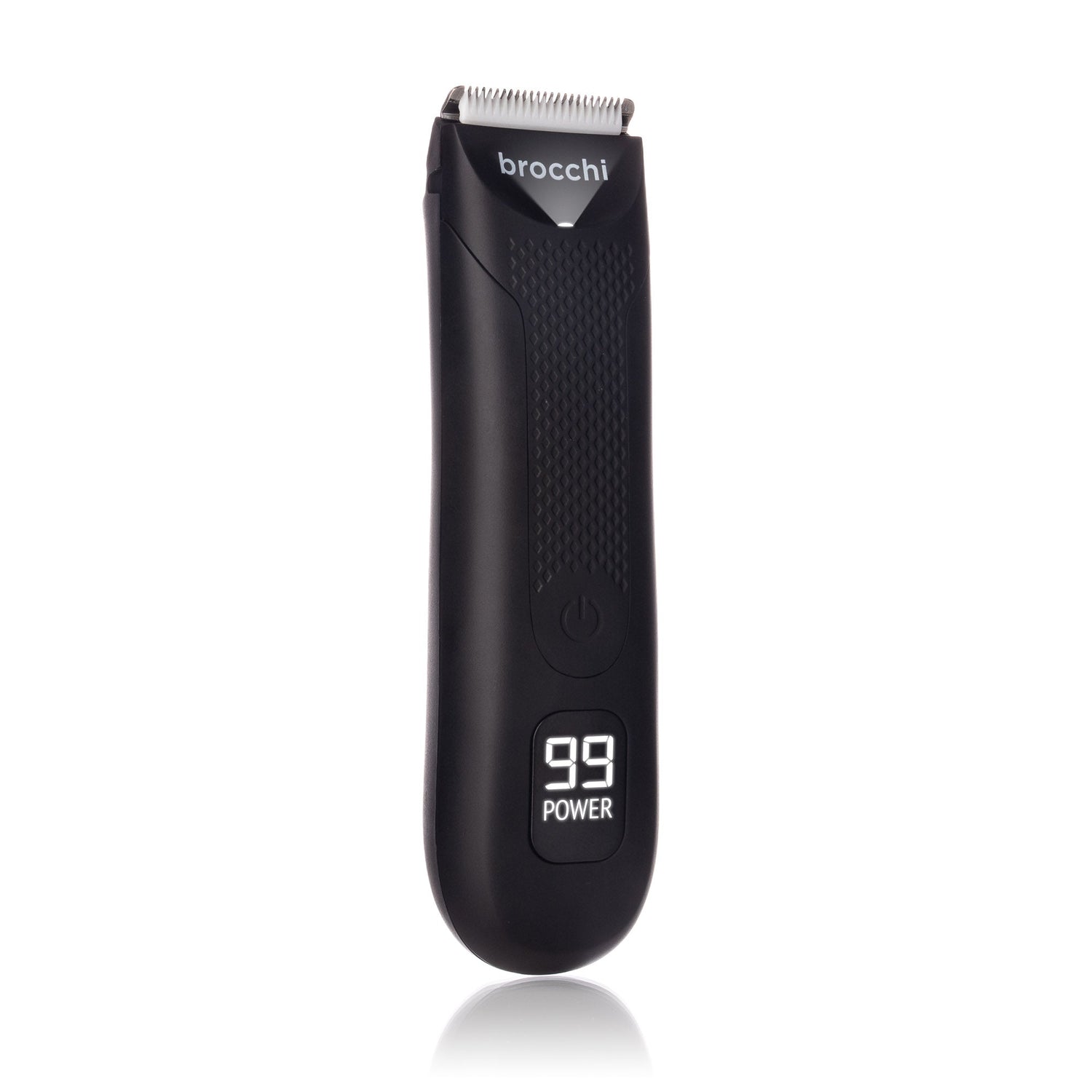 Black hair trimmer with digital display on a white background