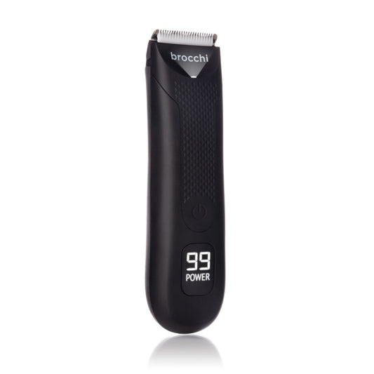 Black hair trimmer with 'brocchi' branding on a white background