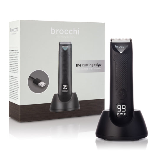 Black hair trimmer with 'brocchi' branding on a white background