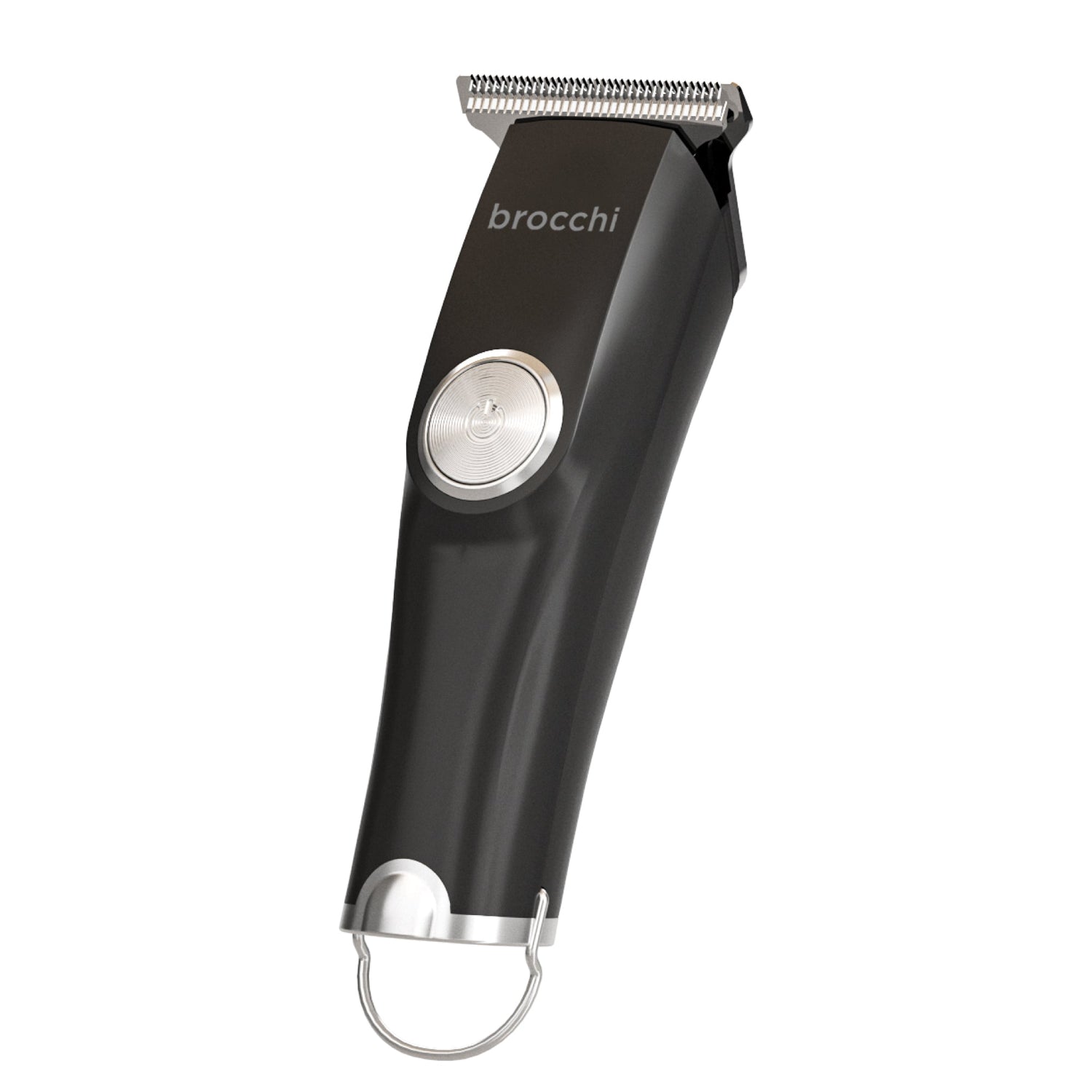 Black hair clipper with silver accents on a white background, branded 'brocchi'.