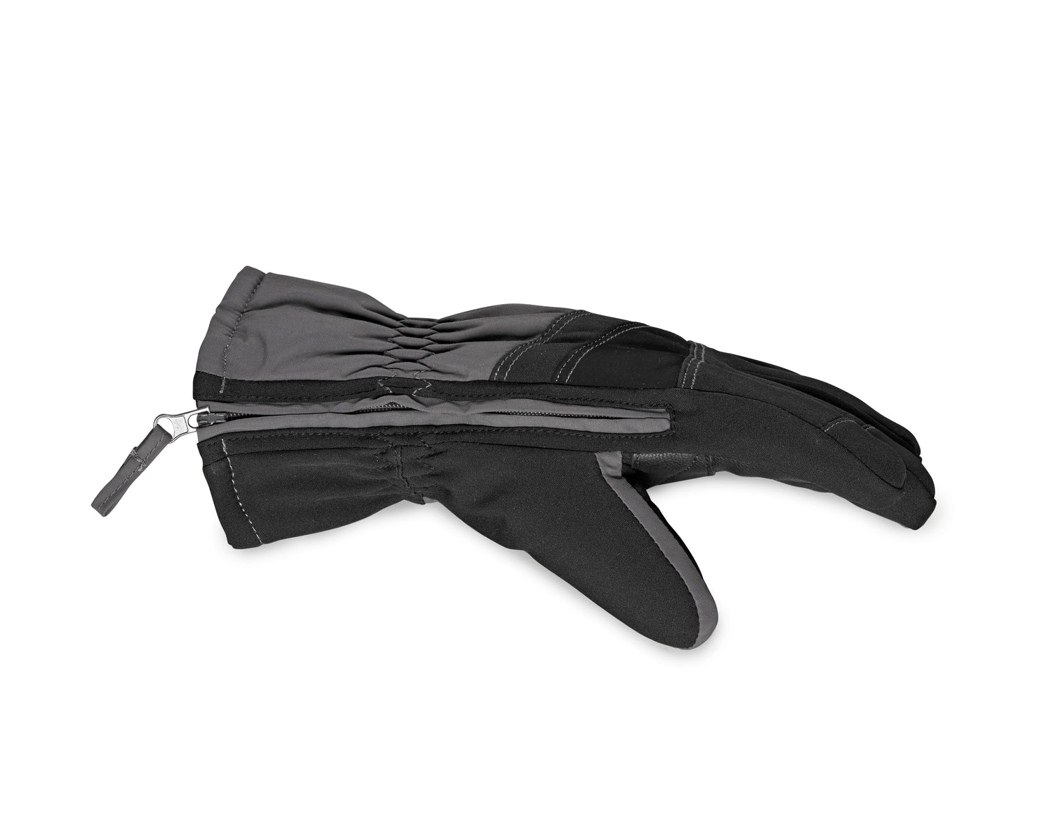 Black gloves with gray accents on a white background