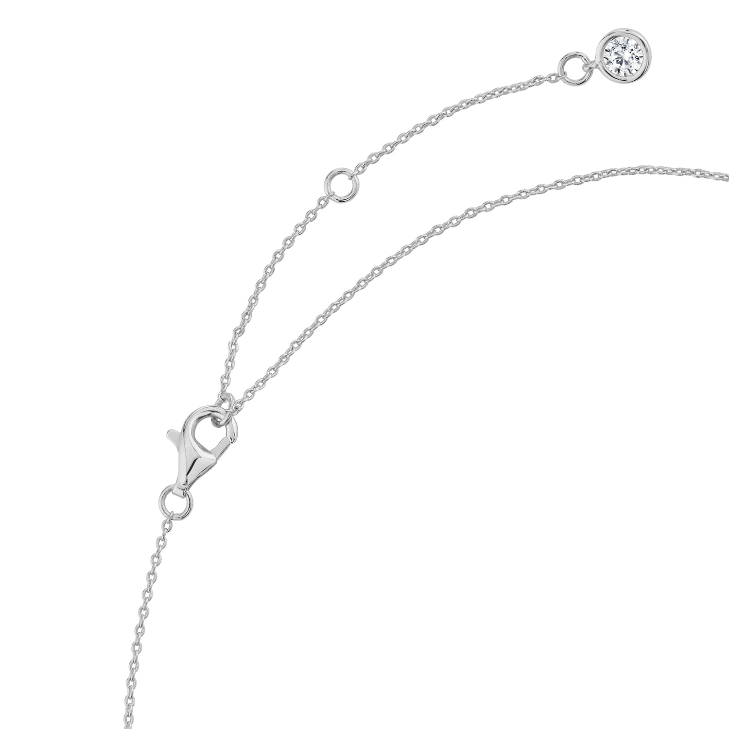 Silver necklace with a clasp on a white background
