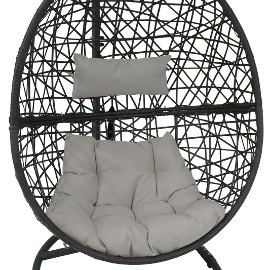 Sunnydaze Gray Caroline Hanging Egg Chair with Stand - Resin Wicker