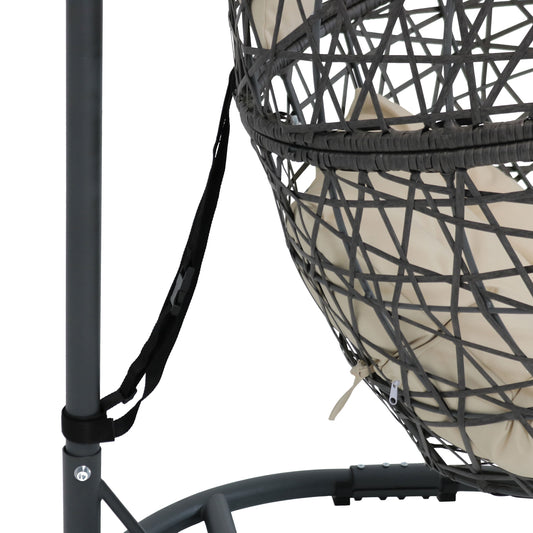 Sunnydaze Caroline Hanging Egg Chair with Stand - Resin Wicker - Beige Cushions