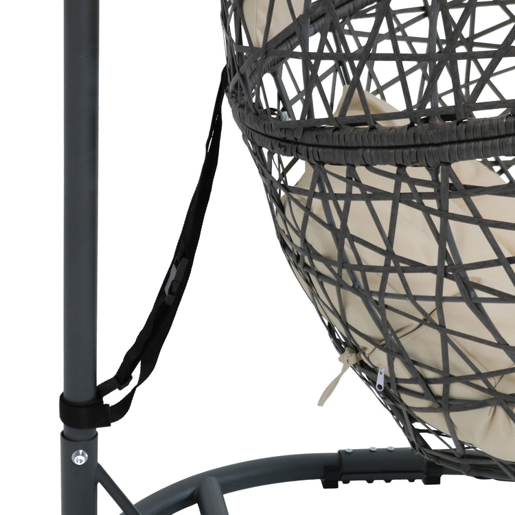 Sunnydaze Caroline Hanging Egg Chair with Stand - Resin Wicker - Beige Cushions