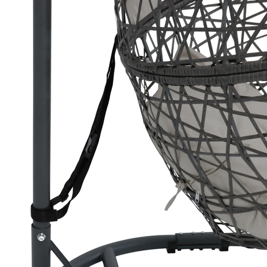 Sunnydaze Gray Caroline Hanging Egg Chair with Stand - Resin Wicker