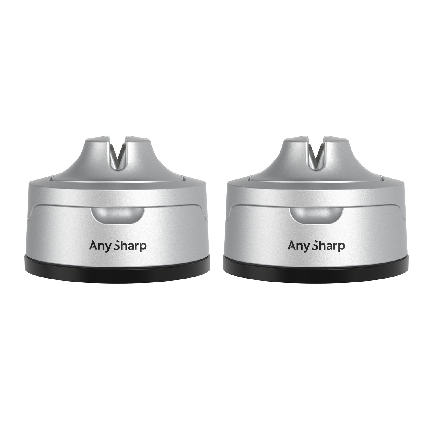 Two silver Any Sharp knife sharpener devices on a white background
