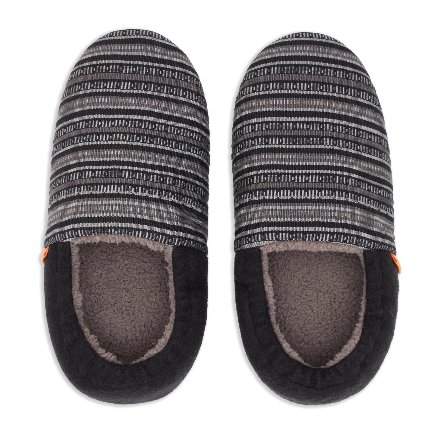 Pair of striped slippers on a white background