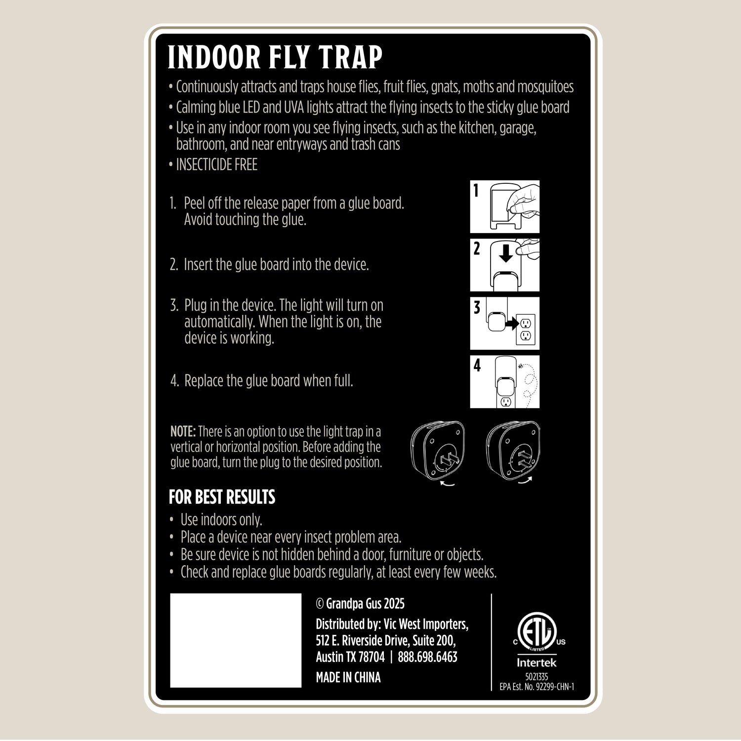 Instructions for an indoor fly trap on a beige background