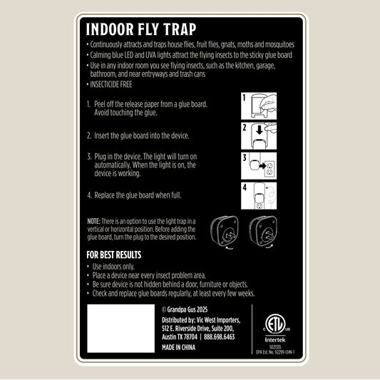 Indoor fly trap with adhesive strips and packaging on a white background