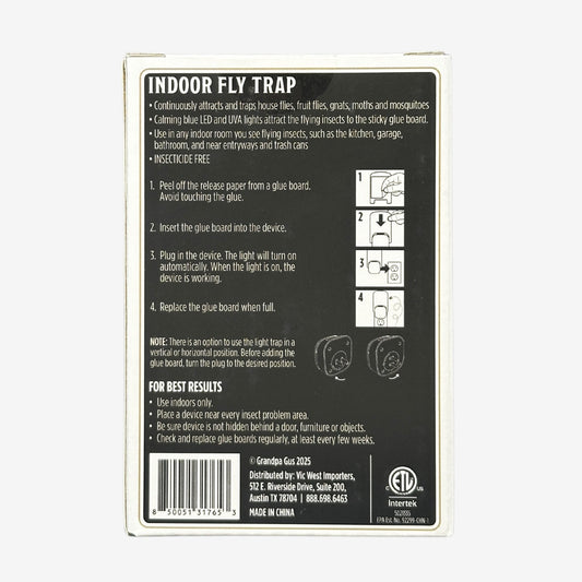 Indoor fly trap with adhesive strips and packaging on a white background