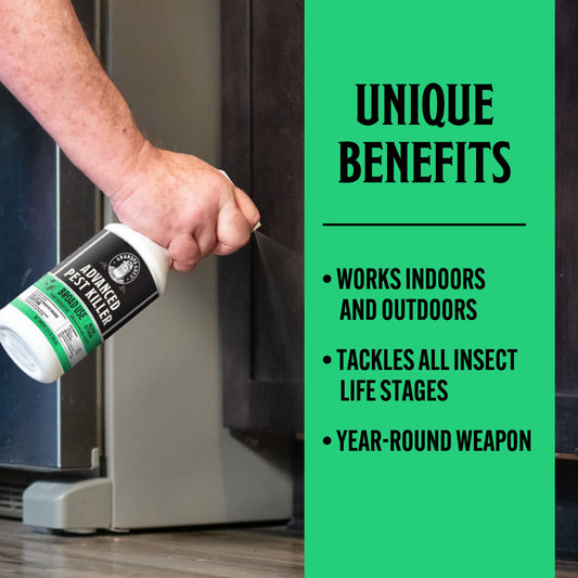Spray bottle labeled 'Advanced Pest Killer' on a white background