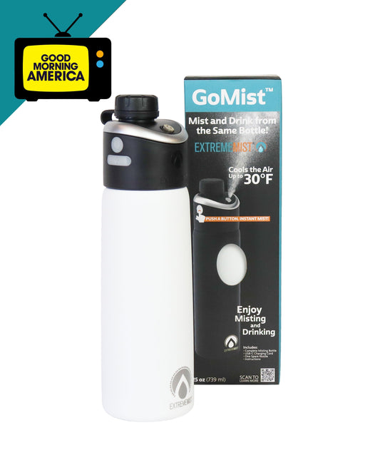 GoMist mist and drink bottle with packaging on a white background