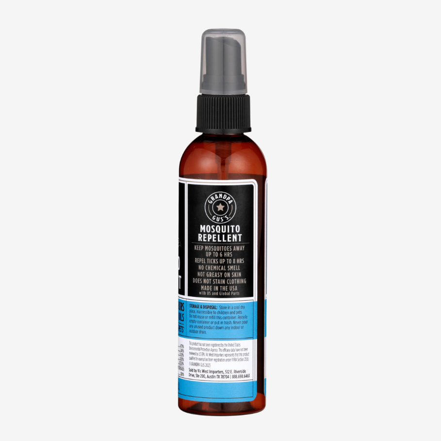 Mosquito repellent spray bottle with label on a white background