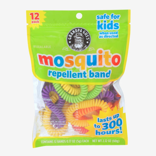 Pack of colorful mosquito repellent bands with packaging on a white background
