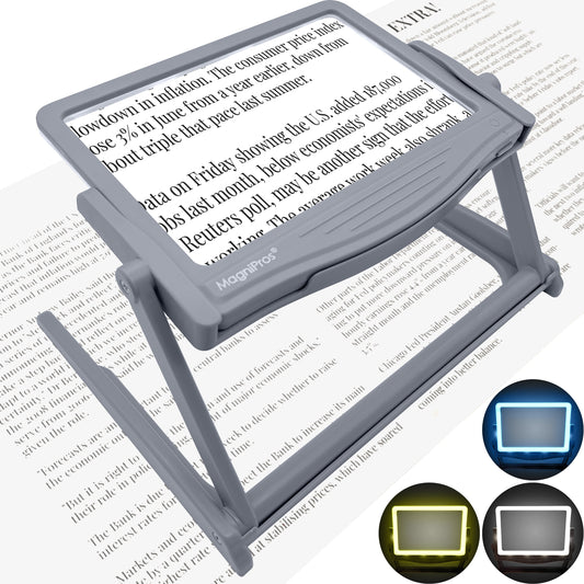 5x LED Page Magnifier with 3 Color Light Modes & Detachable Hands-Free Stand