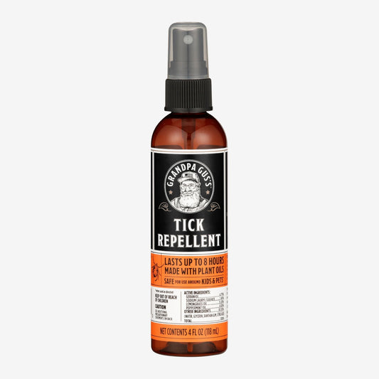 Two bottles of Grandpa Gus' Tick Repellent on a white background